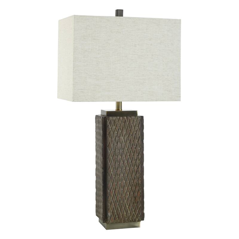 Sorrel Brown Table Lamp - Diamond Patterned Brushed Brown Body - Cream Shade - Brushed Brown, Brushed Brass, Cream