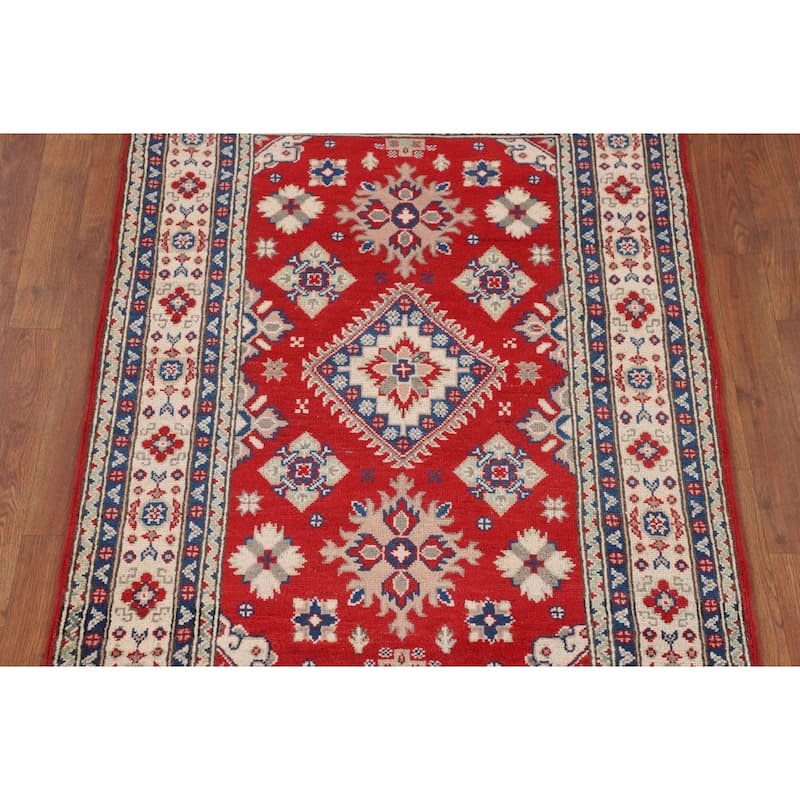 Red Kazak Accent Rug Hand-Knotted Foyer Wool Carpet - 3'3" x 5'3"