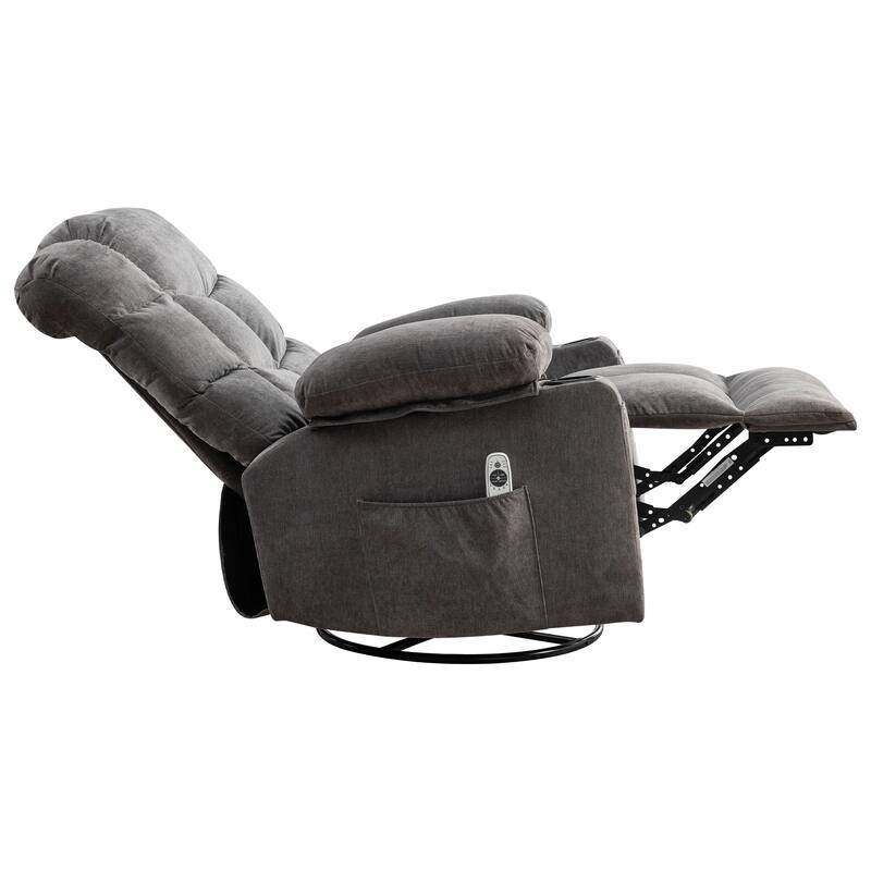 Swivel Massage Recliner Chair with Lumbar Heating, Oversized Lounge Sofa with Cup Holders, USB Port & 2 Side Pockets