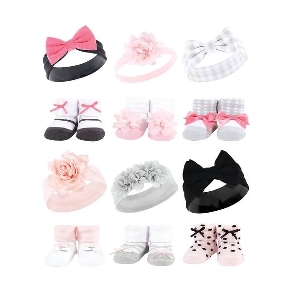slide 1 of 1, Hudson Baby Infant Girl 12Pc Headband and Socks Giftset, Pink Charcoal Pink Black Gray, One Size - Pink Charcoal Pink Black Gray Pink Charcoal Pink Black Gray - One Size