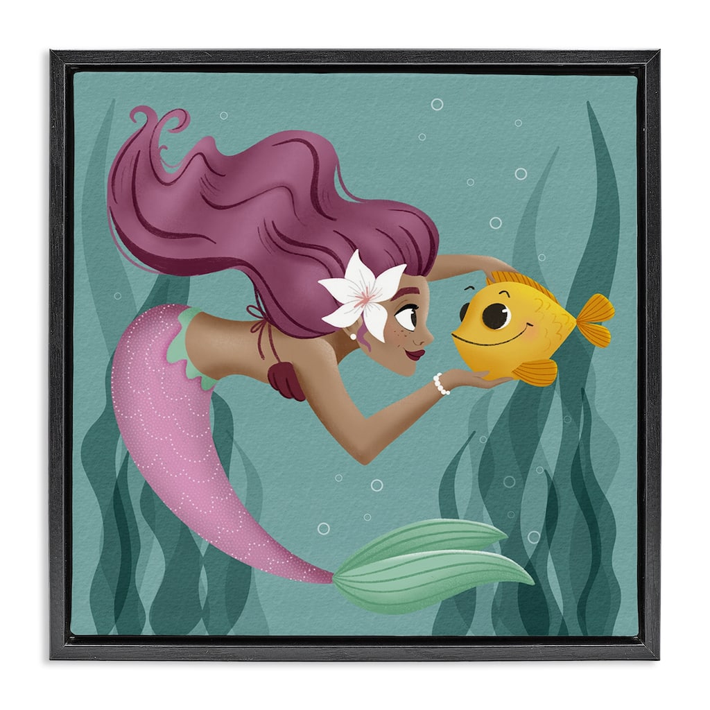 Stupell Mermaid & Fish Friends Framed Floater Canvas Wall Art Design By Sarah Hickman