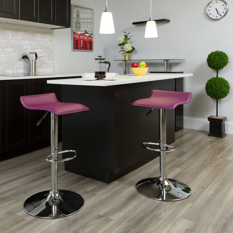 Contemporary Solid Wave Seat Vinyl Adjustable Bar Stool - 15"W x 15"D x 25.5" - 34"H - 15"W x 15"D x 25.5" - 34"H