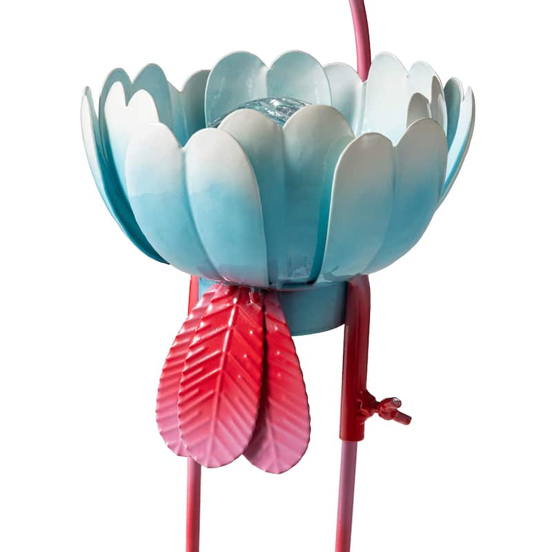  Glitzhome 26.25"H Standing Flamingo Solar Lighting Metal Statue for Outside Patio Lawn Balcony Backyard Decorations