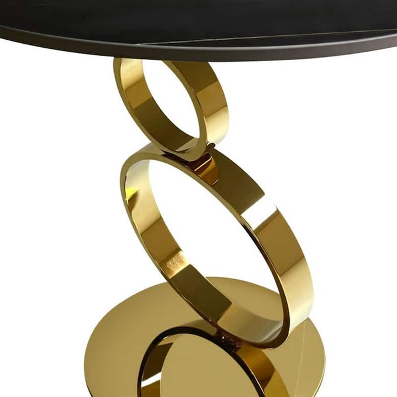 Stone Round End Table with Stainless Steel Pedestal Base - 21.6” x 21.6” x 20.9” (D x W x H)