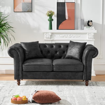 66"Chesterfield ‌Faux Leather Sofa,High-tech Fabric Roll Armrest Sofa,Upholstered Mid Century Modern Couch,2 Seater Couch