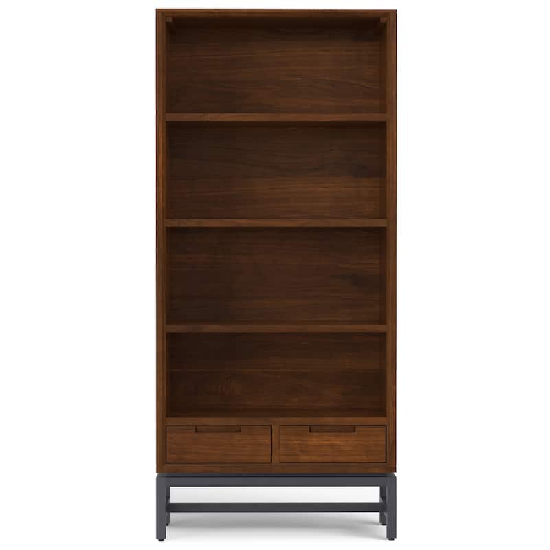WYNDENHALL Devlin SOLID HARDWOOD and Metal 66x30 inch Rectangle Industrial Bookcase - 30"w x 14"d x 66" h