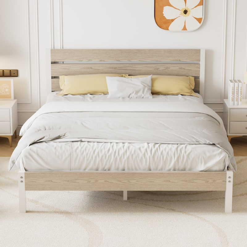 VECELO Industrial Wood Bed Frame with Headboard, Twin Size Beds/Full Size Beds/Queen Size Beds
