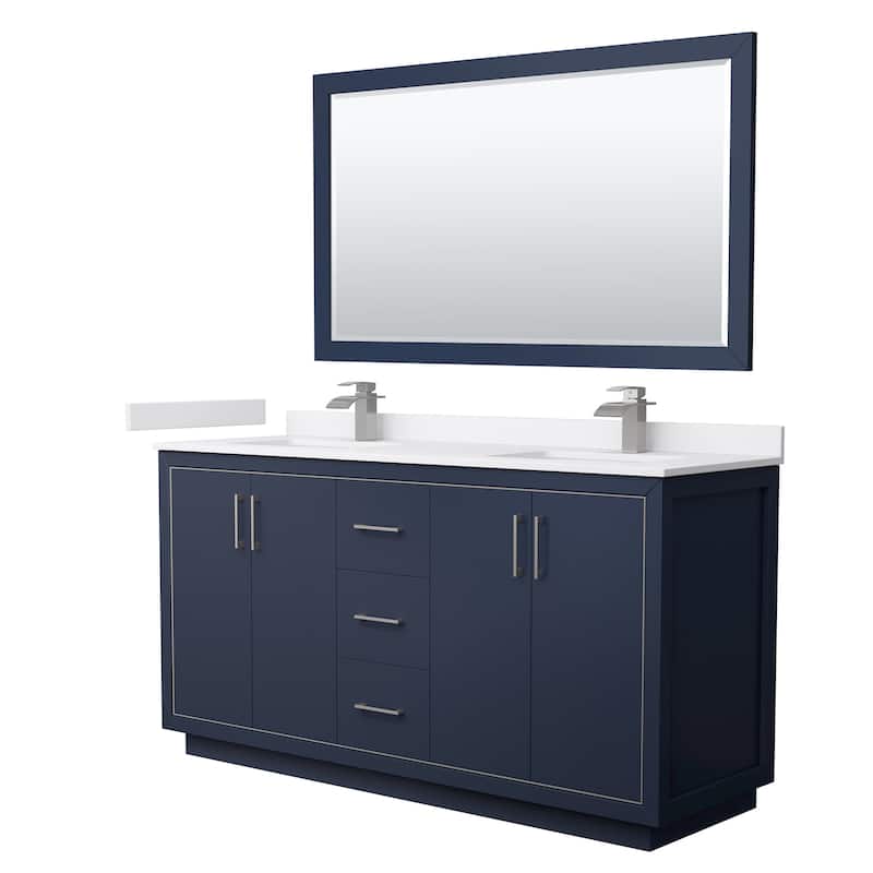 Wyndham Collection WCF1111-66D-VCA-M58 Icon 66" Free Standing Double - Dark Blue / White Cultured Marble Top / Brushed - Painted