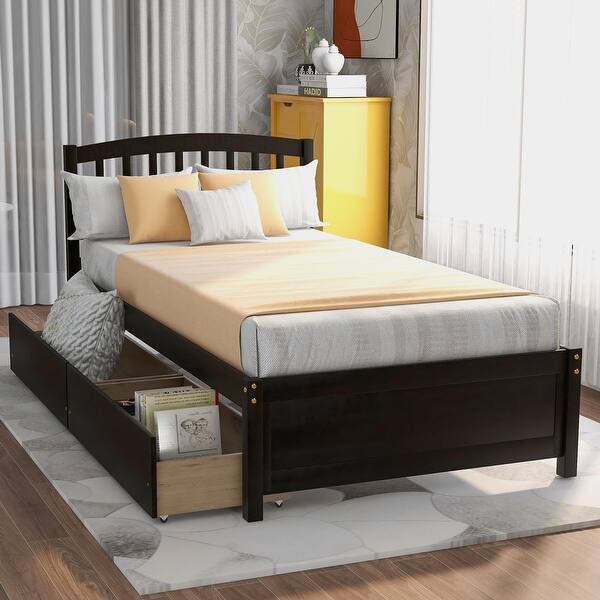 slide 2 of 10, Twin Platform Storage Bed Wood Bed Frame With Two Drawers And Headboard Espresso