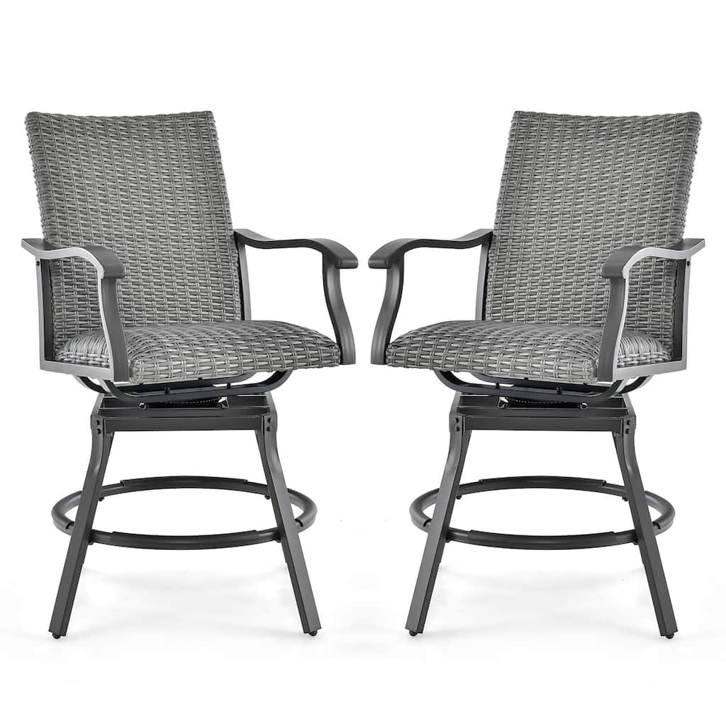 Gymax 2PCS Patio Wicker Aluminum Swivel Bar Height Chairs W/4D Air