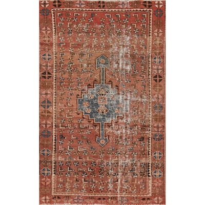 Hand Knotted Oriental 100% Wool Carpet Traditional Geometric Oranges & Rust Hamedan Area Rug - 6' 0'' X 3' 7''
