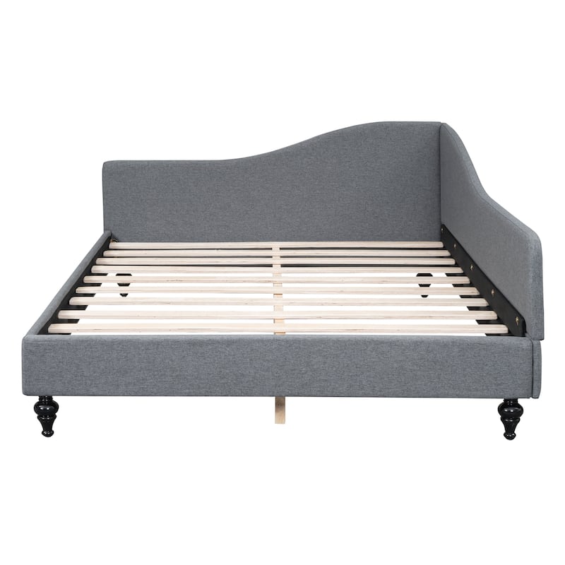 L-Shaped Linen Daybed,with Solid Wood Legs