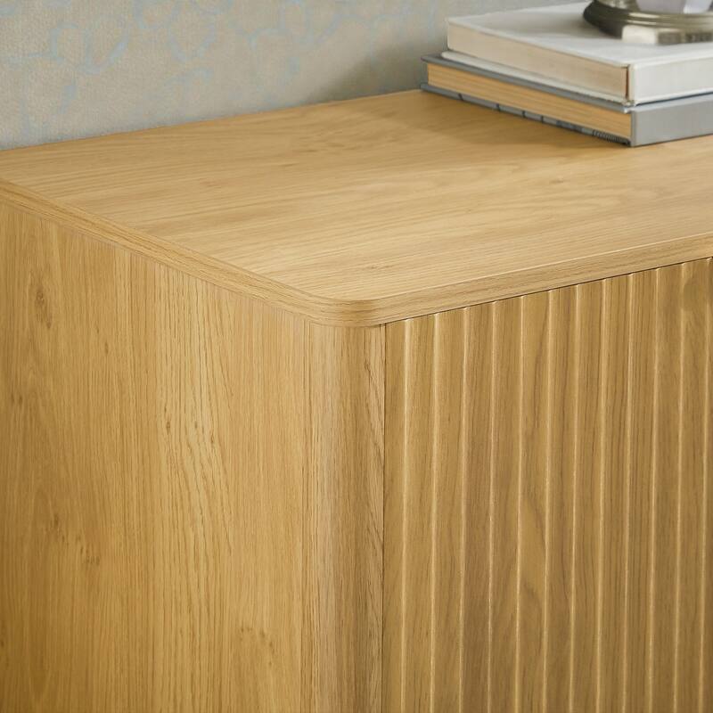 31.5 Inch Modern Wavy Sideboard Cabinet, 2 Door Curved Storage Console with Wood Grain Top