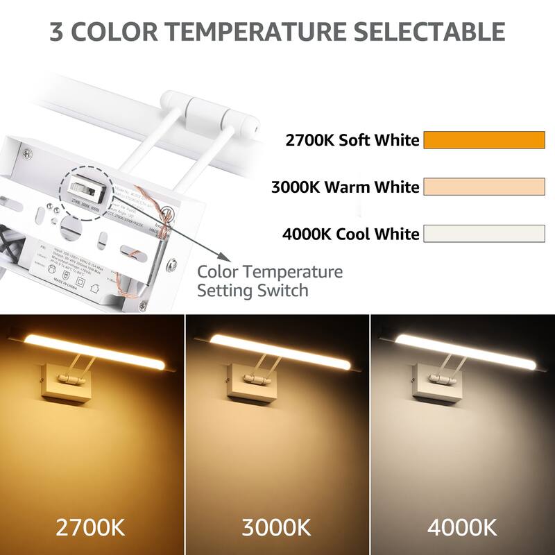 LED Picture Light, Swivel Metal Artwork Lamps, 2700K/3000K/4000K - 2PACK