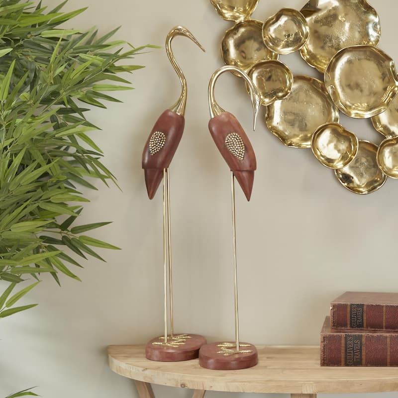 Wood Bird Sculpture - Set of 2 Gold - Roche River Decor