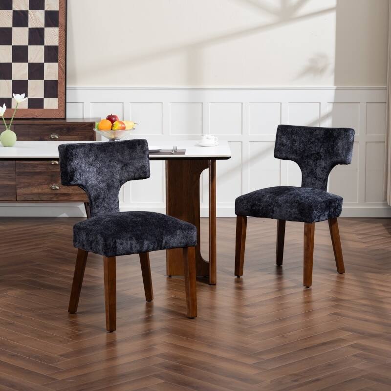 Linen Upholstered Dining Chairs Set of 2, Ergonomic Armless Side Chairs, Kitchen Chairs with Curved Back & Hardwood Frame