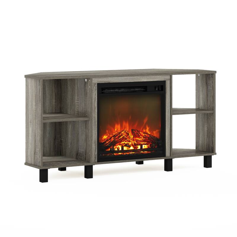 Furinno Jensen Metal Leg Corner Fireplce TV Stand for TV up to 55"