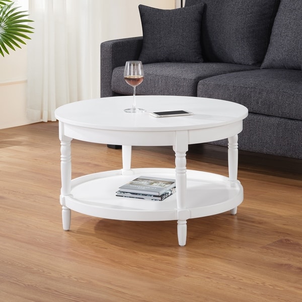 slide 2 of 4, Convenience Concepts French Country Manor No Tools Round Coffee Table with Shelf - 30.00" x 30.00" White