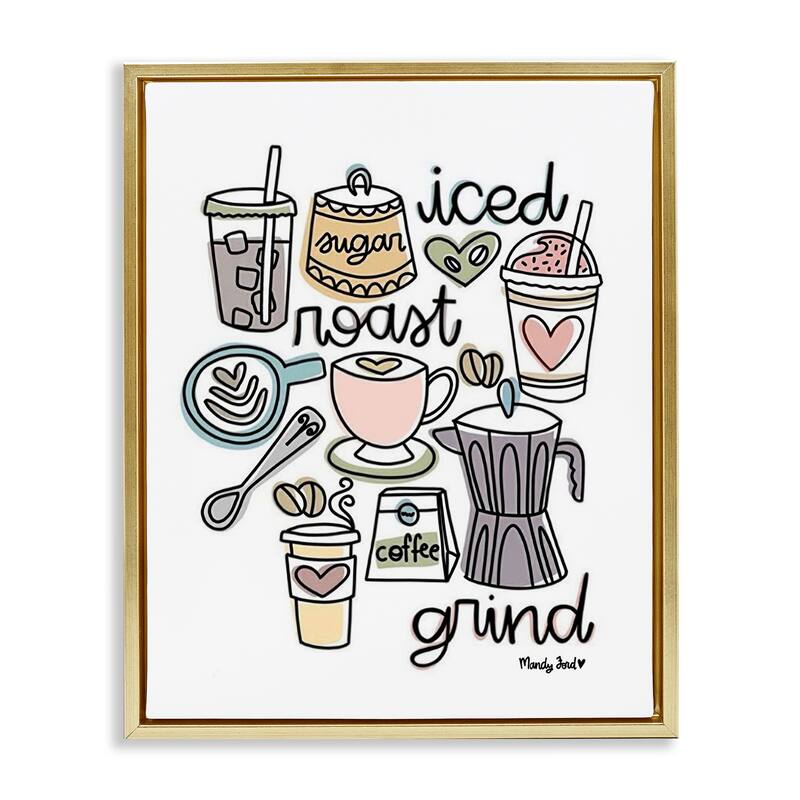 Stupell Various Coffee Types Trend Framed Floater Canvas Wall Art Design By Mandy Ford Art + Illustration - 17 x 21 - Gold