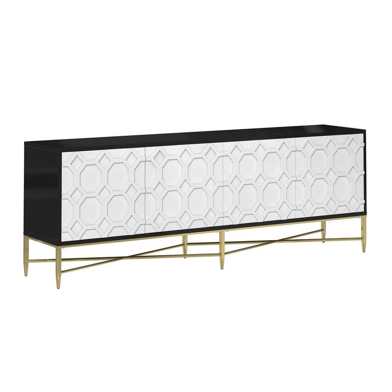 Modern Black And White Color Scheme Press Design 4 Door Cabinet, Living Room Tv Stand