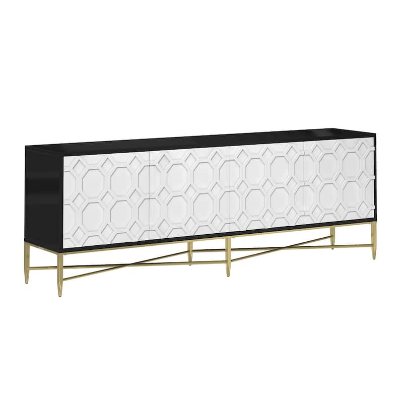 Modern TV Stand with Four Doors, Media Storage Console with Adjustable Foot Pegs, Entertainment Center with Metal Legs