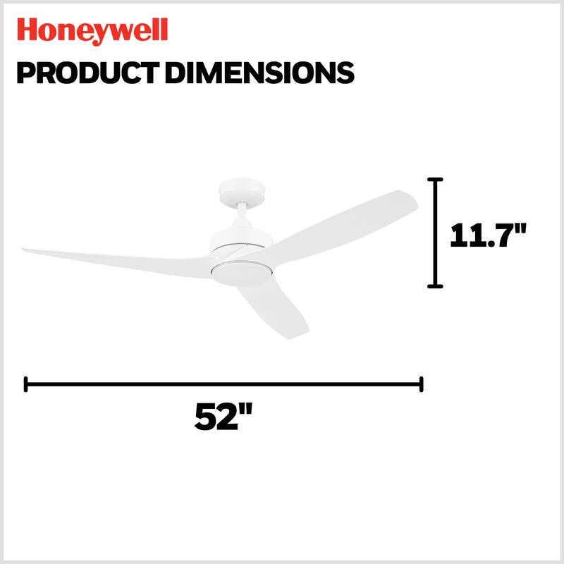 52" Honeywell Lynton White Indoor/Outdoor Damp-Rated Ceiling Fan with Remote Control, 6-Speed BLDC Motor