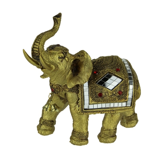 Golden Decorated Eastern Elephant Statue - 6 X 6.25 X 3 inches