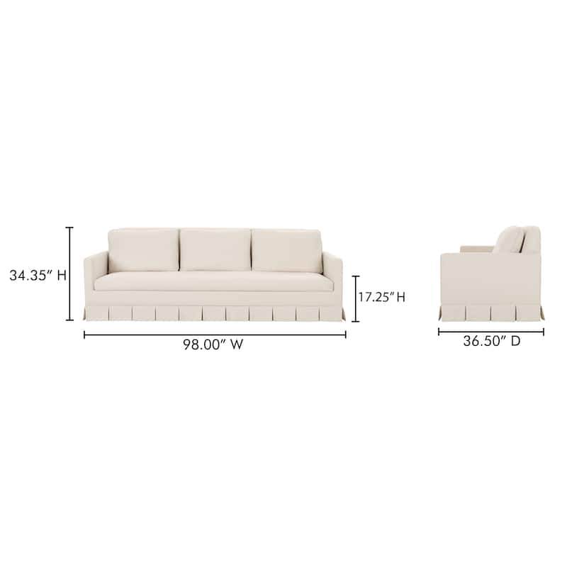 NADAAL STUDIOS Norex Pellicano Sofa, Box Pleat Skirt, Performance Linen Blend, Feather-Filled Cushions, Cream