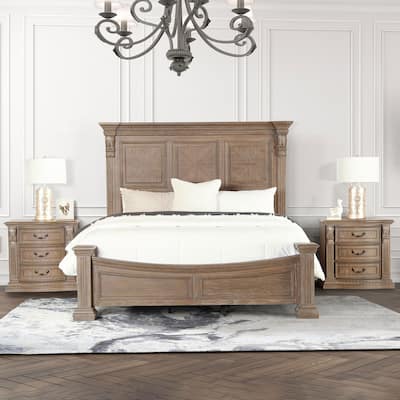 Furniture of America Cassian 3-Piece Weathered Oak Wood Panel Bedroom Set