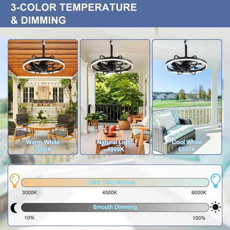Waterproof Outdoor Ceiling Fan with Light - 20-Inch IP65 Plug-in, Remote App Control, 6-Speed Gazebo/Patio