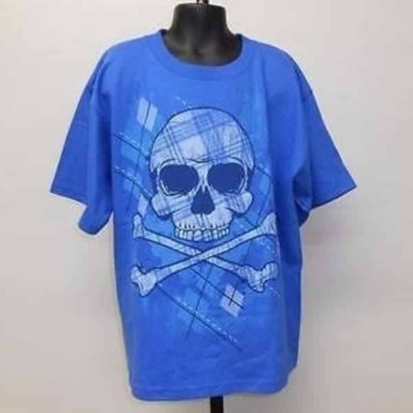 NEW SKULL /& CROSS BONES GRAPHIC TEE YOUTH L LARGE SIZE 10-12 T-SHIRT 67GZ
