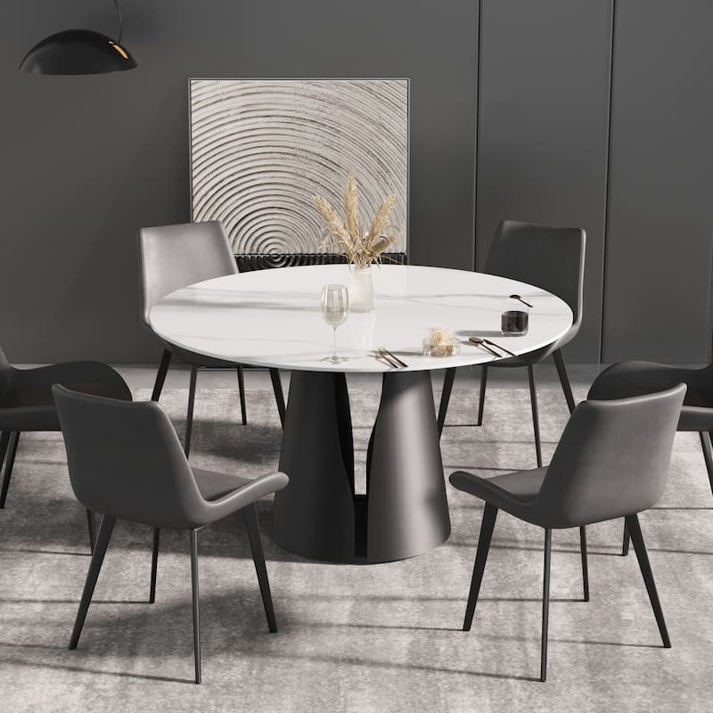 53" Dining Table Round Marble Kitchen Table, Sintered Stone Panel Table