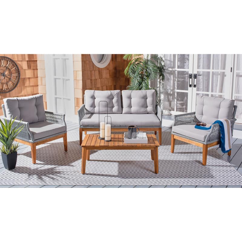 SAFAVIEH Outdoor Patio Furniture Winslo 4-Piece Conversation Set - 57"W x 30"D x 31"H