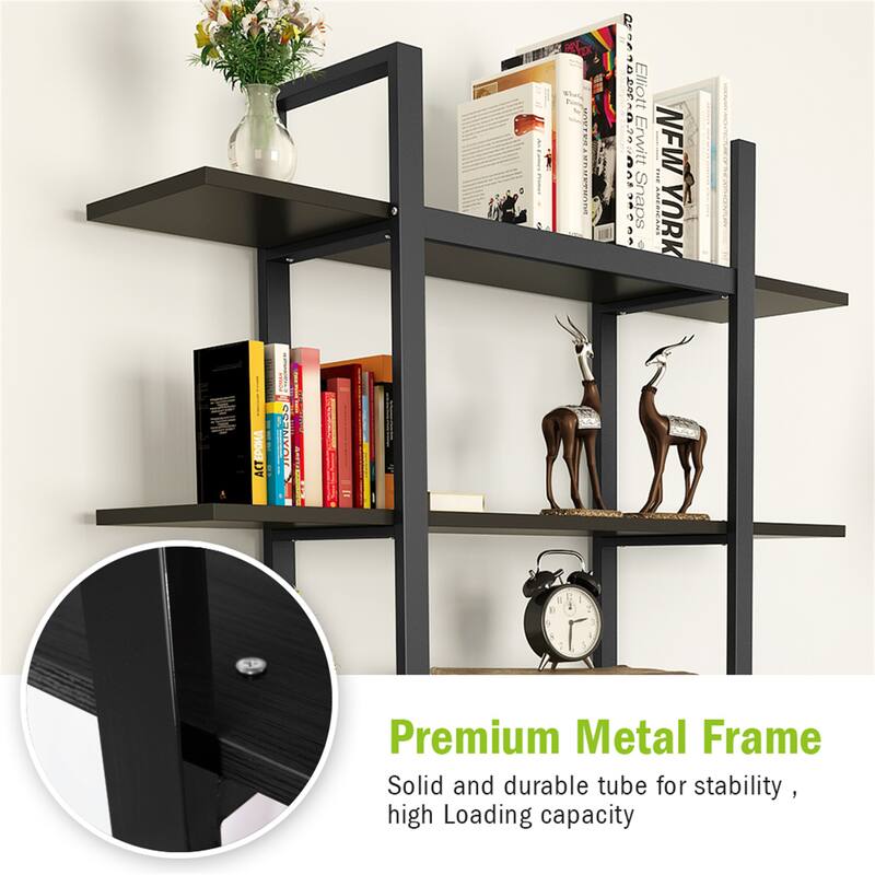 Brown Vintage Industrial 5-Tier Etagere Bookcase, White/ Gold Modern Display Bookshelf