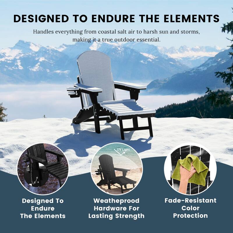 Laguna Outdoor 3-Piece Folding Adjustable Adirondack Chair with Hideaway Ottoman & Round Side Table