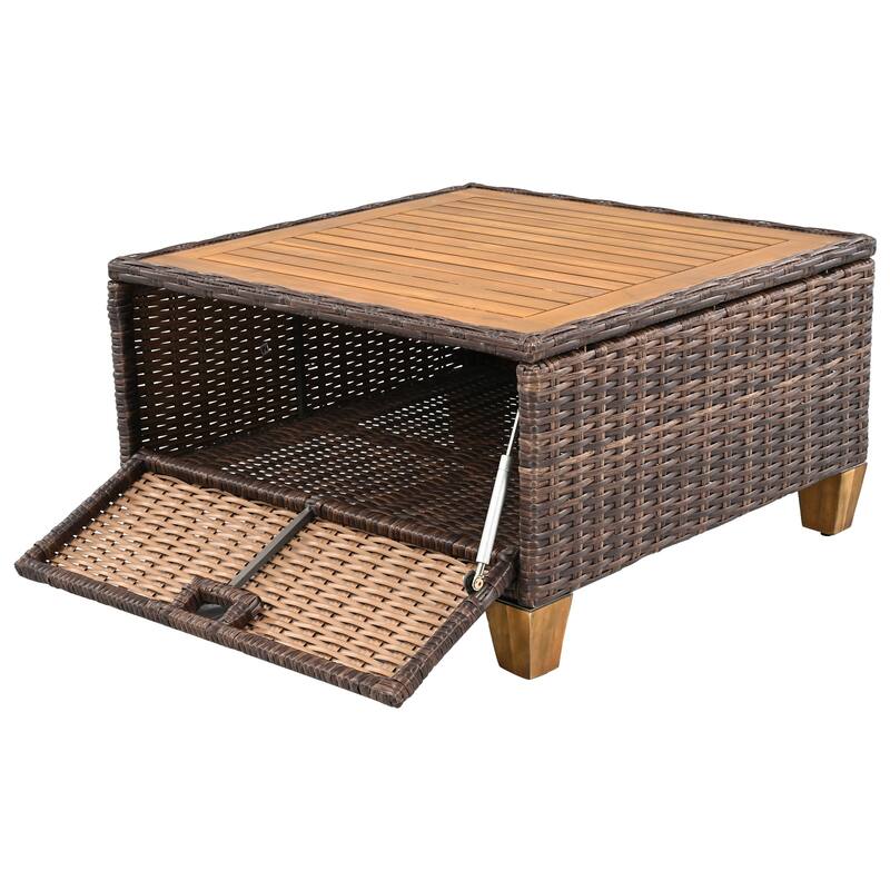 8-Piece Patio Furniture Set with Storage Table and Rattan Swivel Rocking Chairs, Outdoor Wicker Conversation Set for Backyard