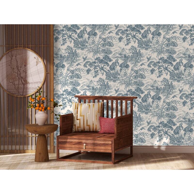 Natoru Crane Toile Non-Pasted Wallpaper - Covers 56 Square Feet