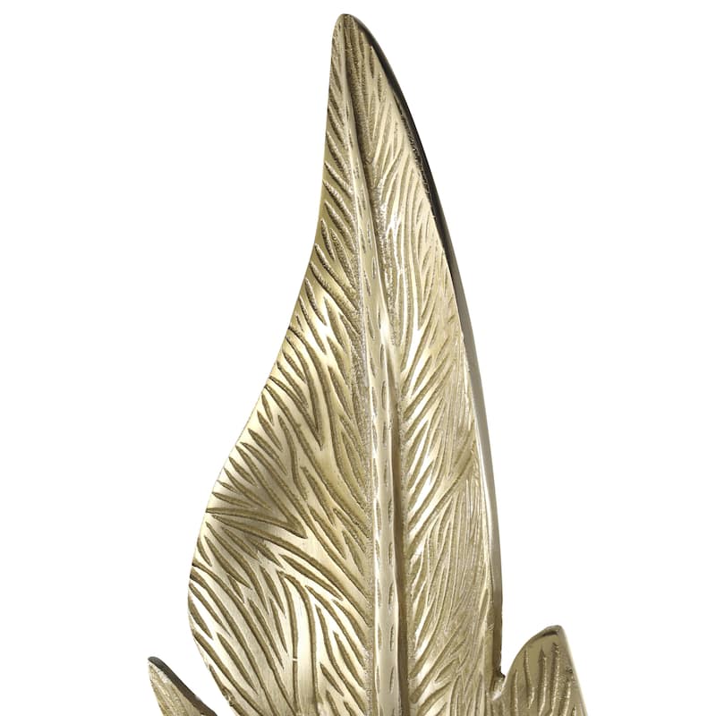 Aluminum Metal Leaf Tall Textured Decorative Sculpture with White Marble Base - Gold - Roche River Decor
