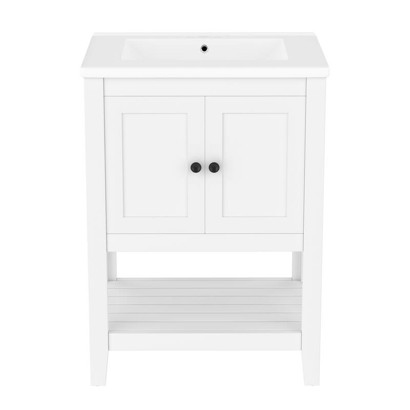 24"Freestanding Bathroom Vanity with Ceramic Sink - White
