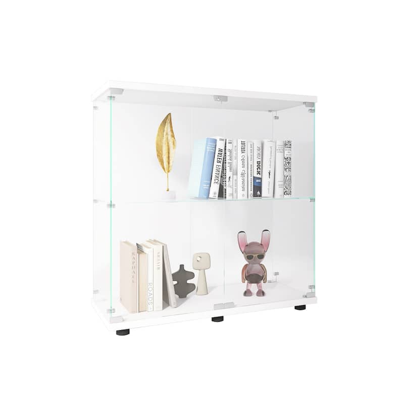 Two-door Glass Display Cabinet 2 Shelves with Door