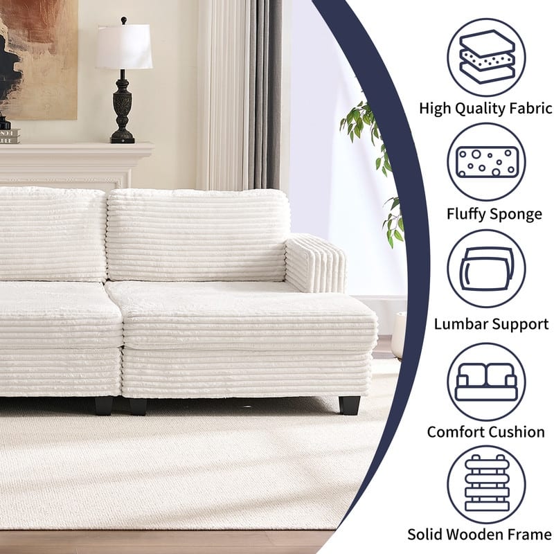 Mixoy Oversize Corduroy Fabric Convertible Modular 3-seater Sofa/Loveseat Sofa For Living Room