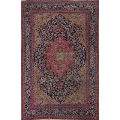 Pre-1900 Antique Blue Tabriz Persian Area Rug Hand-Knotted Wool Carpet - 7'5"x 11'0"