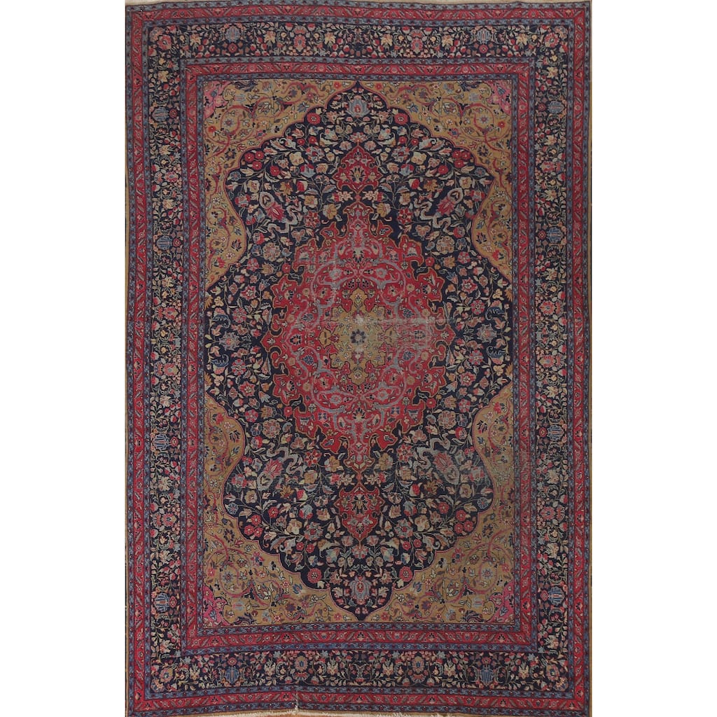 Pre-1900 Antique Blue Tabriz Persian Area Rug Hand-Knotted Wool Carpet - 7'5"x 11'0"