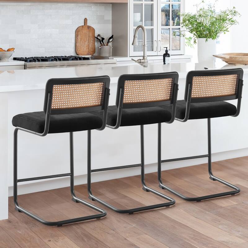 Velvet Upholstered Rattan Counter/Bar Stools, Set of 2/3