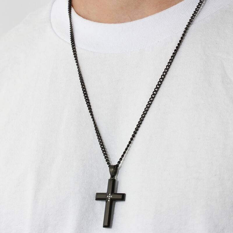 Steel Nation Stainless Steel Cross Pendant 0.05ctw