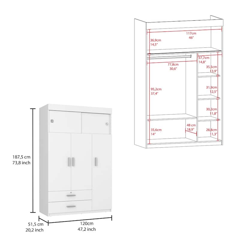 Armoire for Bedroom ,Living Room ,Apartment, Two spacious drawers,White