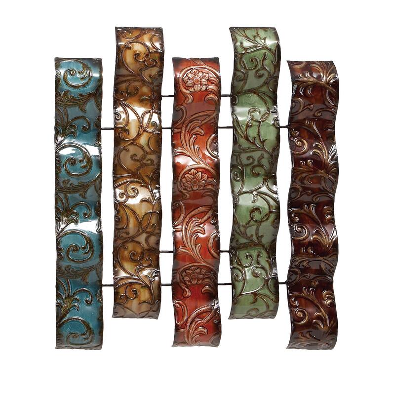 Multi Colored Metal 5 Wavy Panels Abstract Home Wall Decor with Embossed Details