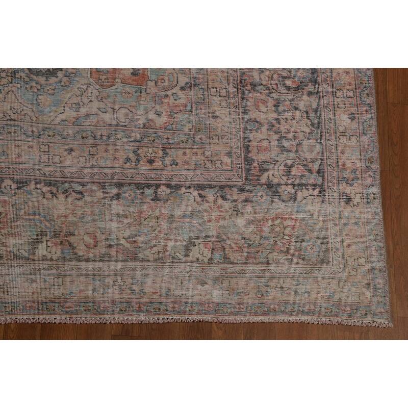 Pink Mashad Persian Vintage Area Rug Handmade Wool Carpet - 9'3" x 12'8"