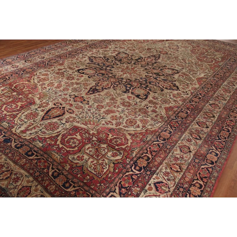 Pre-1900 Antique Kerman Ravar Persian Large Rug Handmade Wool Carpet - 10'5"x 16'1"