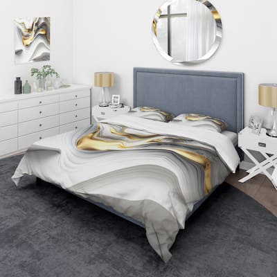 Designart "Abstract Geode Waves Grey V" Grey Modern - Bedding Set With Shams